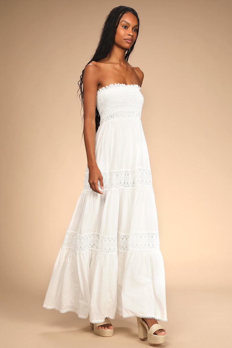 White Maxi Dress - Smocked Strapless - Lace Maxi Dress - Lulus