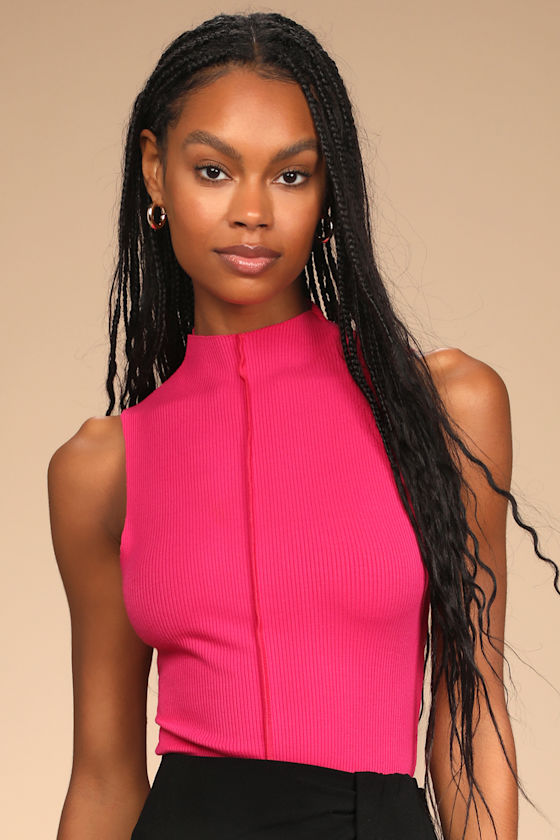 Mock Neck Bodysuit Hot Pink Bodysuit Hot Pink Sleeveless Top Lulus