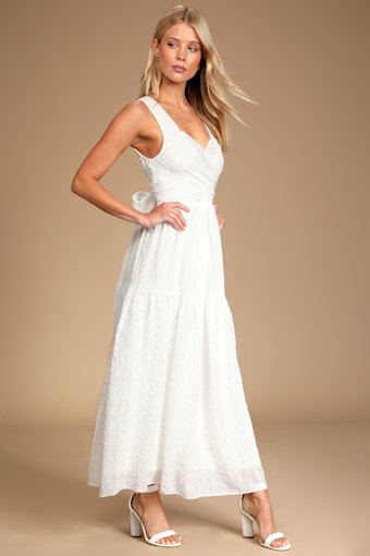What a Trend White Tie-Back Tiered Midi Dress 6