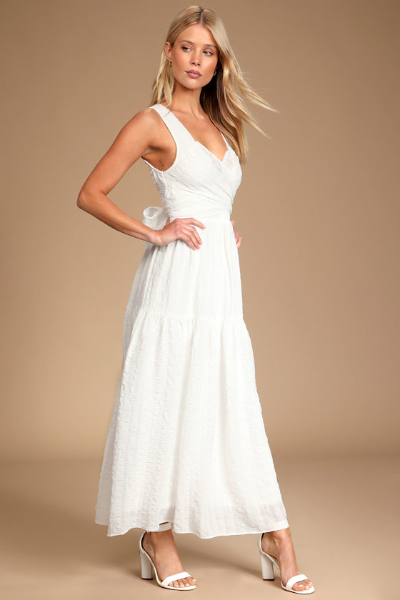 What a Trend White Tie-Back Tiered Midi Dress 6