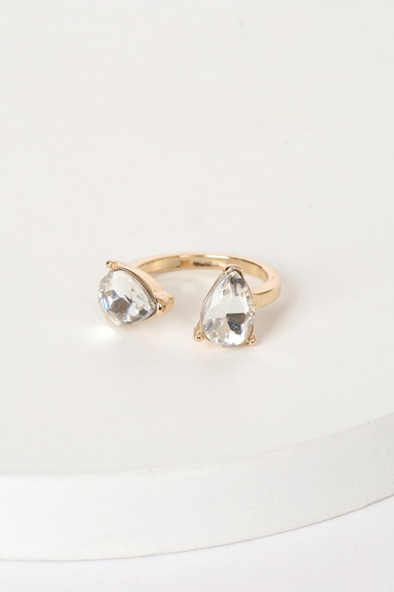 Gold Ring - Rhinestone Ring - Open Ring - Clear Stone Ring - Lulus