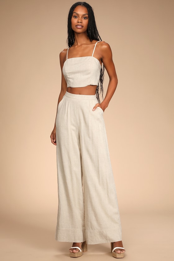 Beige Linen Jumpsuit - Tie-Back Jumpsuit - Two-Piece Jumpsuit - Lulus