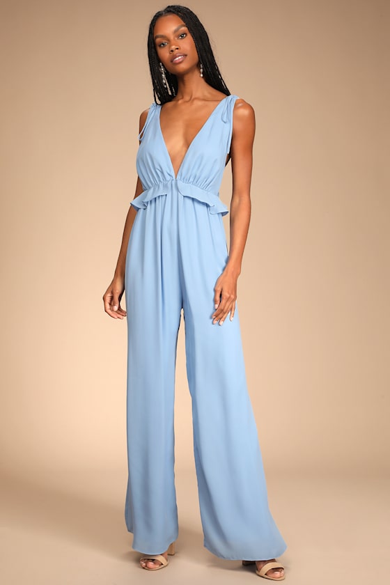 Embrace the Romance Light Blue Backless Wide-Leg Jumpsuit 5