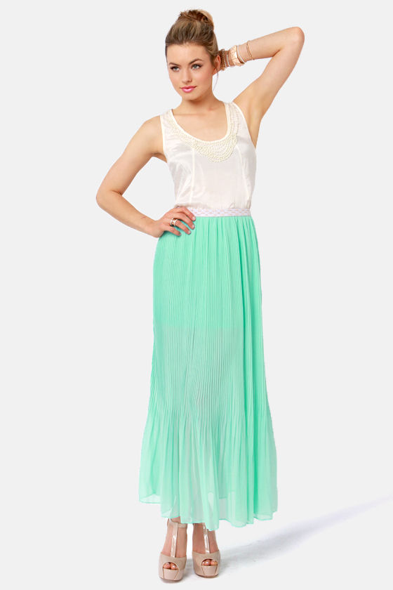 Pretty Mint Blue Skirt Maxi Skirt Pleated Skirt 48.00 Lulus
