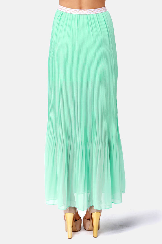 Pretty Mint Blue Skirt Maxi Skirt Pleated Skirt 48.00