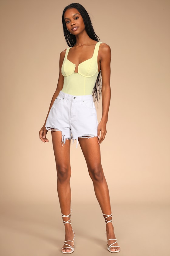 Aria Pale Yellow Ribbed Bustier Bodysuit 5