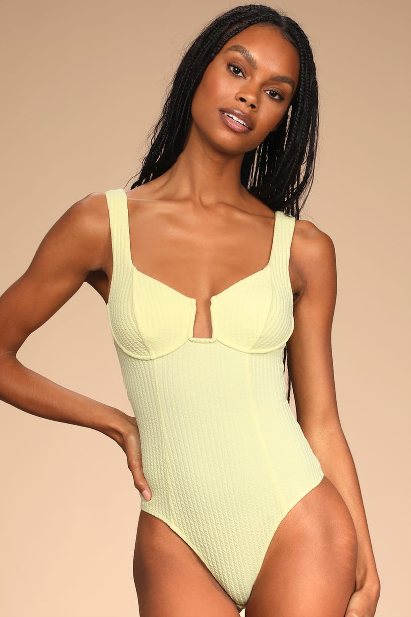 Aria Pale Yellow Ribbed Bustier Bodysuit