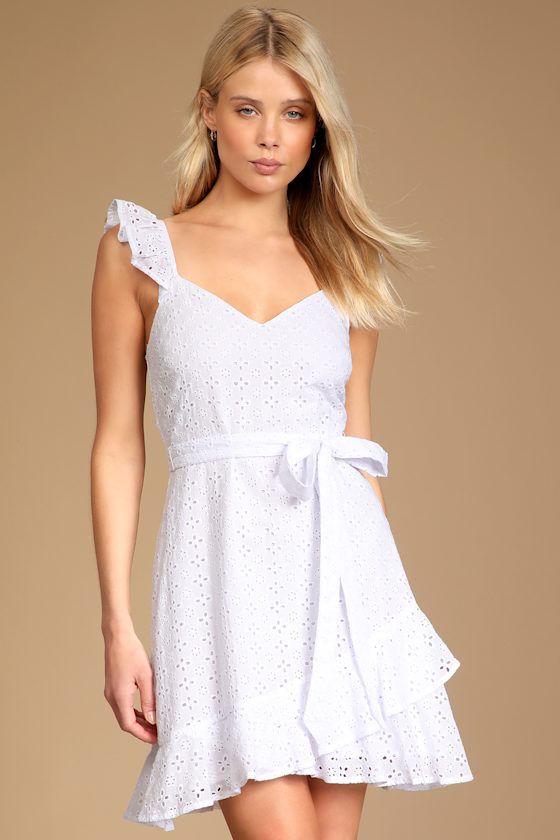 White Eyelet Dress Ruffled Cotton Mini Dress TieBack Dress Lulus