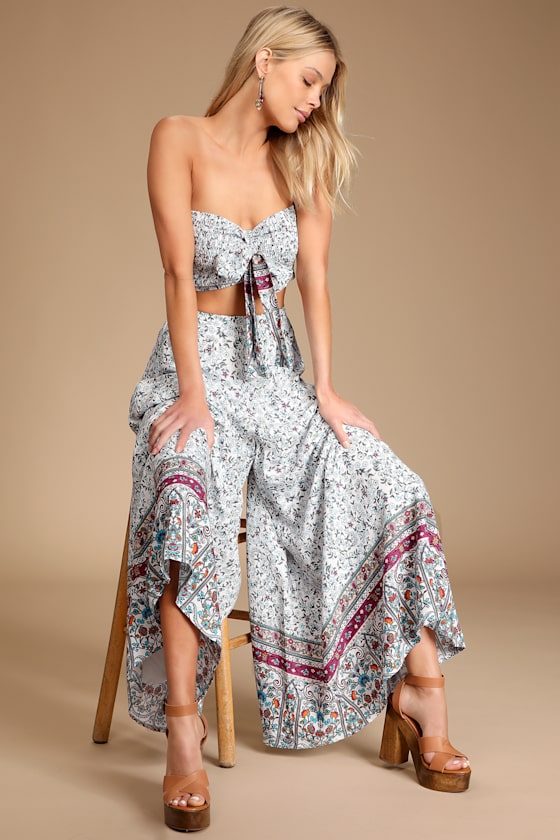 Sunset Fiesta White Multi Floral Print Two-Piece Jumpsuit 7