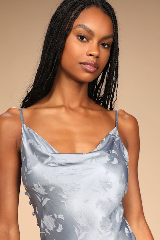 All About You Slate Blue Floral Jacquard Satin Midi Dress - thumbnail 3