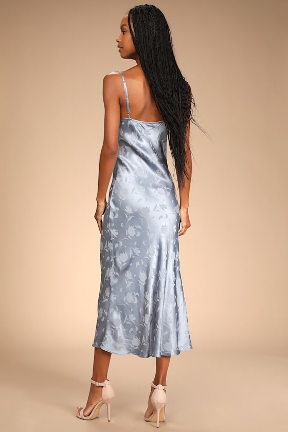All About You Slate Blue Floral Jacquard Satin Midi Dress - thumbnail 4