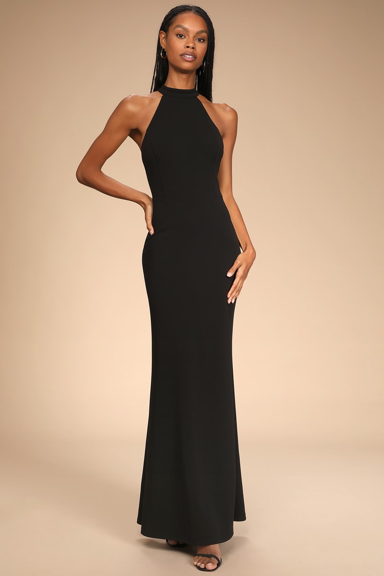 black halter maxi dress