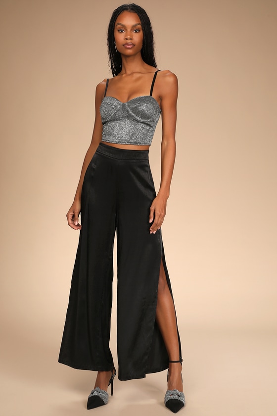 Black Satin Wide Leg High Waisted Trousers – LA CHIC PICK