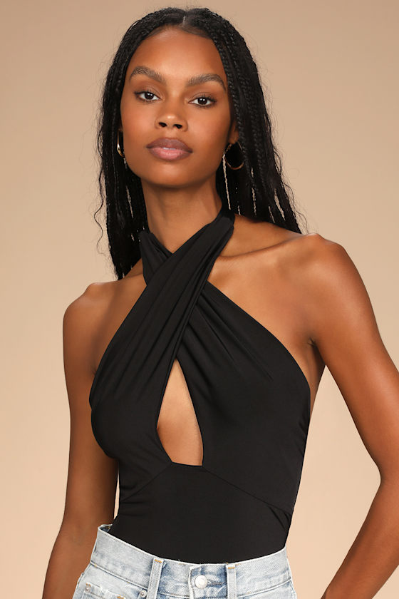 Catch Me Later Black Cross-Front Cutout Halter Bodysuit 5