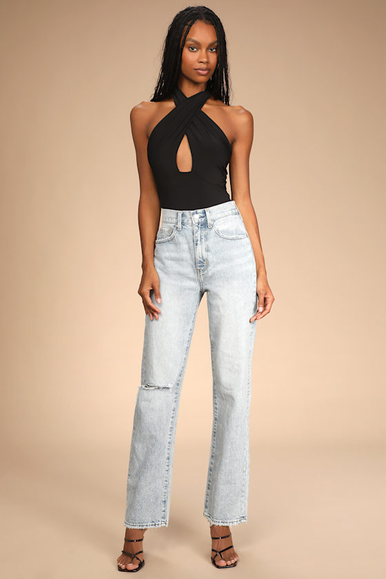 Catch Me Later Black Cross-Front Cutout Halter Bodysuit 4