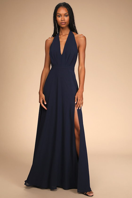 This Very Moment Navy Blue Halter Backless Maxi Dress 5
