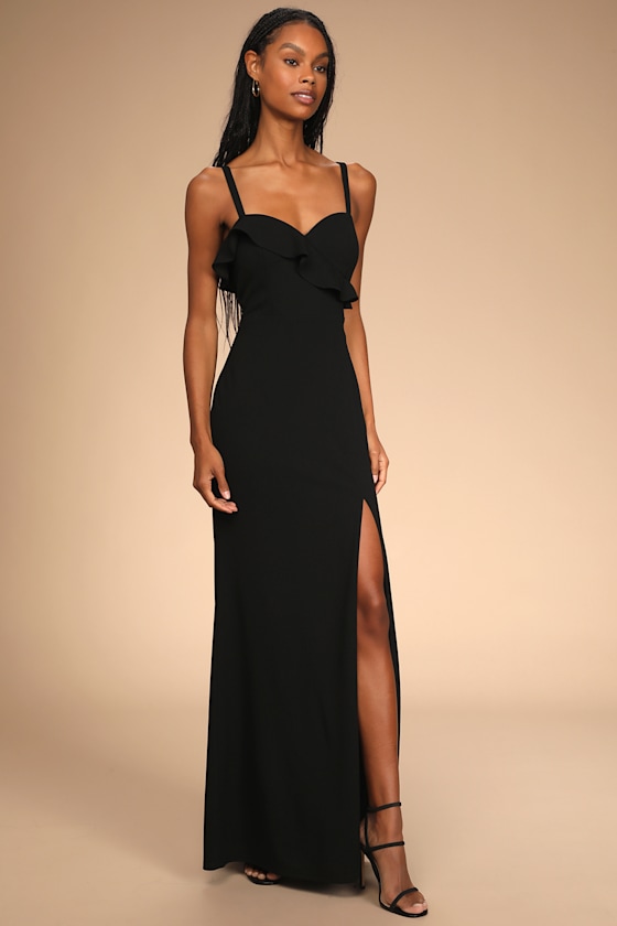 Ruffle My Heart Black Ruffled Mermaid Maxi Dress 5