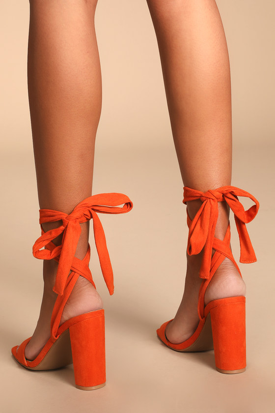 Monara Orange Suede Lace-Up High Heel Sandals