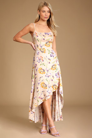 Blush Pink Maxi Dress - Floral Maxi Dress - High-Low Maxi Dress - Lulus