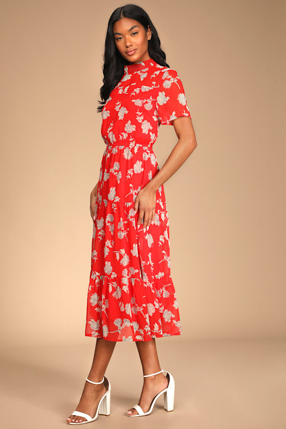 Floral Dressed Up Red Floral Print Midi Dress 6