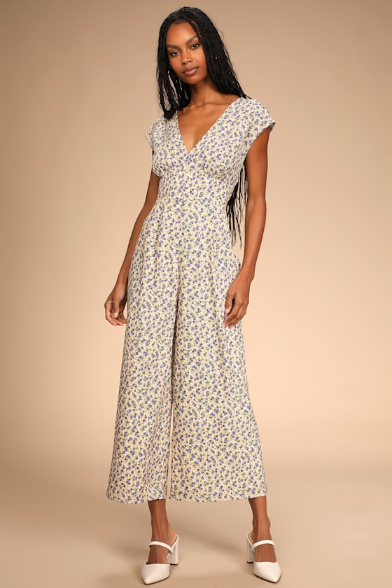 Yellow Jumpsuit Floral Print Jumpsuit WideLeg Jumpsuit Lulus