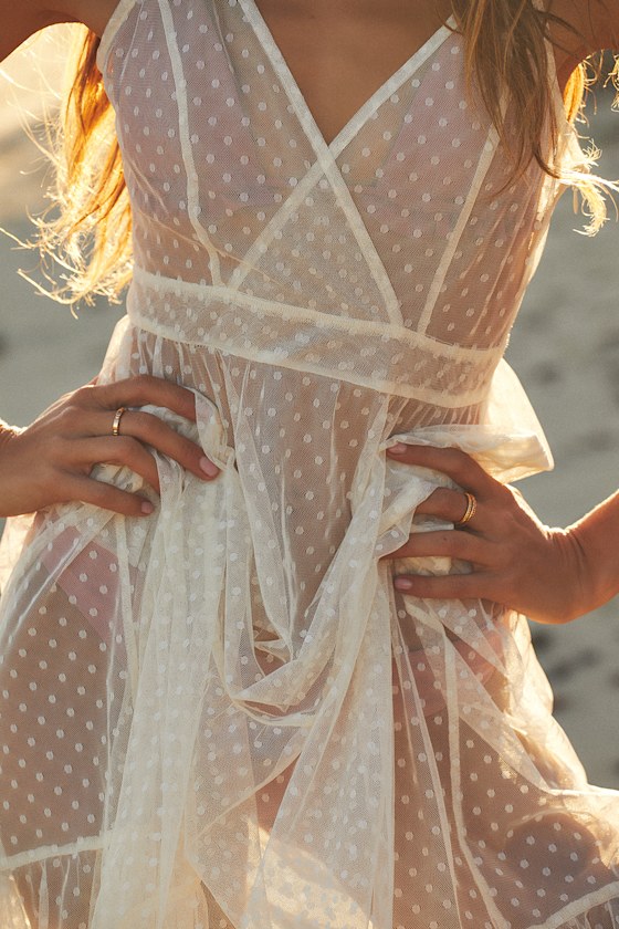 Cruise to Catalina Ivory Swiss Dot Sheer Maxi Swim Cover-Up 5