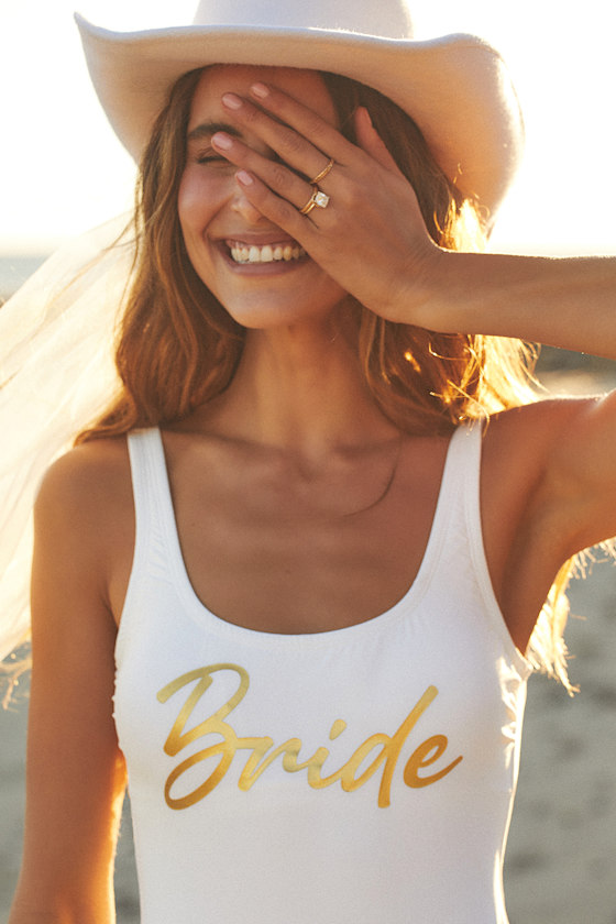 Dive into Romance White and Gold Graphic One-Piece Swimsuit 10