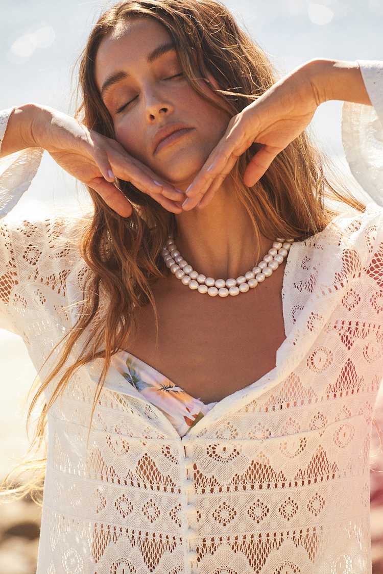 City of Angels White Crochet Lace Button-Up Swim Cover-Up