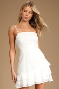 Days with You White Floral Burnout Ruffled Mini Dress