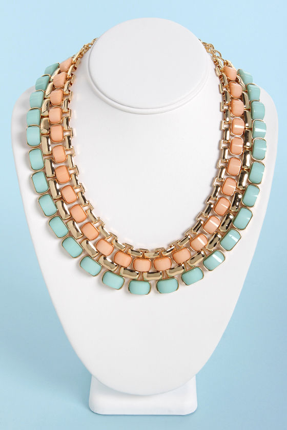 Cool Peach and Mint Necklace - Collar Necklace - Statement Necklace - $27.00 - Lulus