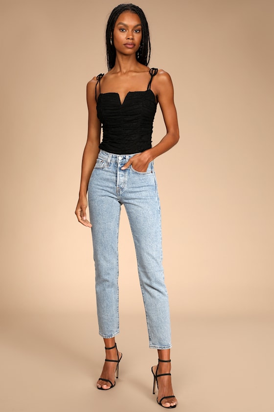 Black Lace Bodysuit - Tie-Strap 