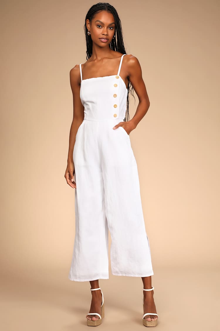 Turn Up The Temp White Sleeveless WideLeg Jumpsuit