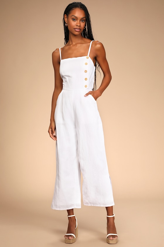Turn Up the Temp White Sleeveless Wide-Leg Jumpsuit 4