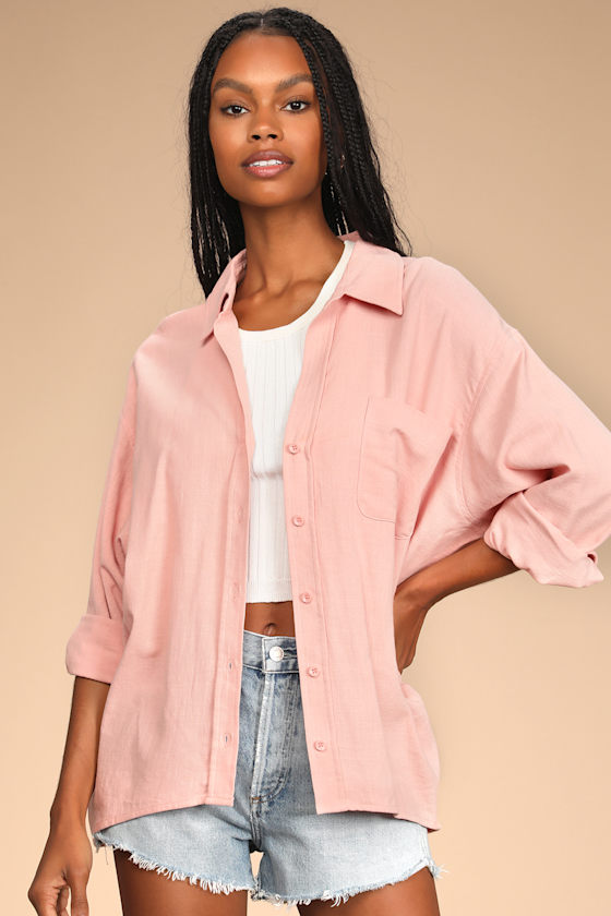 New Locations Mauve Pink Oversized Long Sleeve Button-Up Top 4