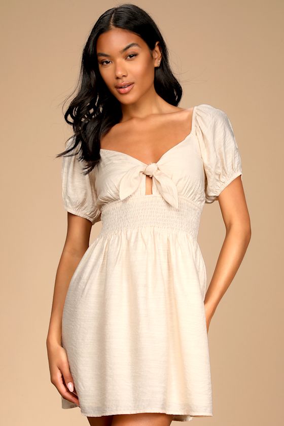 Joie de Vibe Cream Puff Sleeve Tie-Front Mini Dress 9