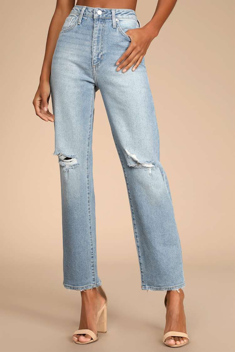Generational Style Light Wash Distressed High Rise Dad Jeans