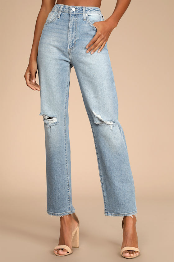 Generational Style Light Wash Distressed High Rise Dad Jeans 4