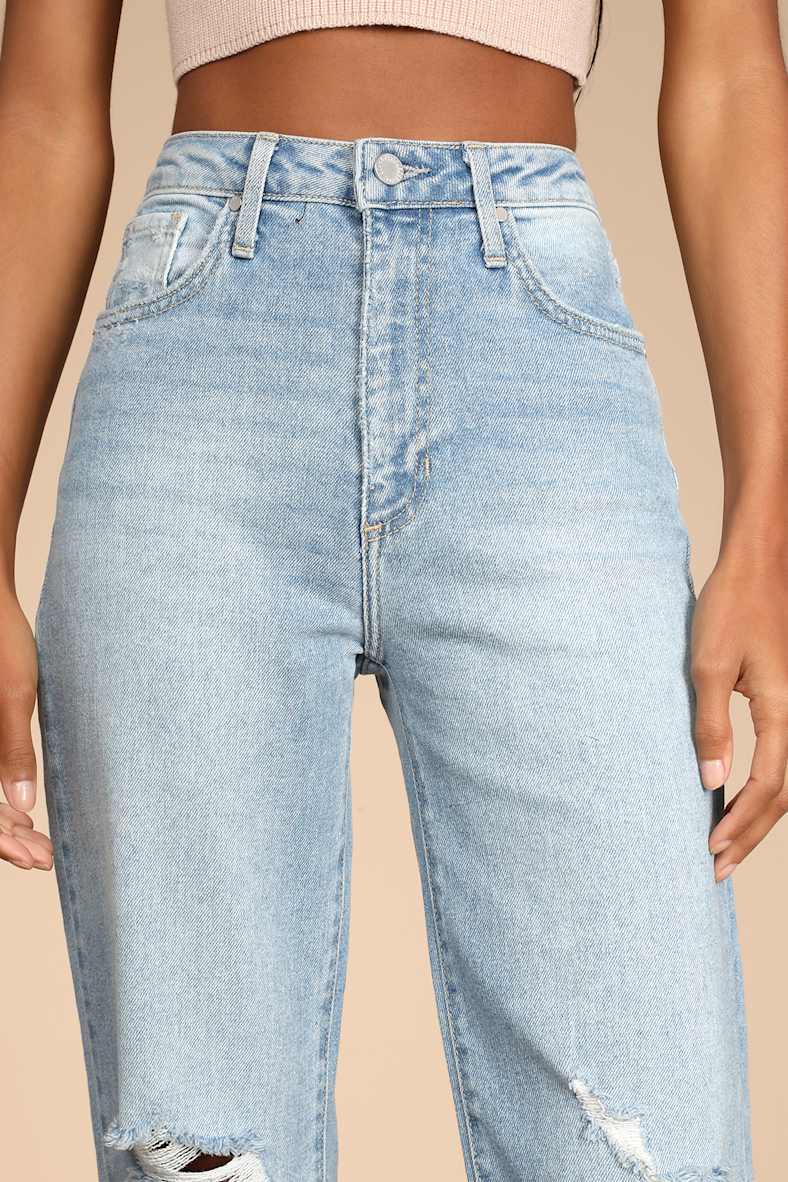 Generational Style Light Wash Distressed High Rise Dad Jeans