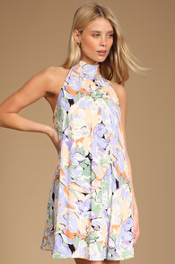 Tied Back To You Lavender Multi Floral Print Mini Shift Dress