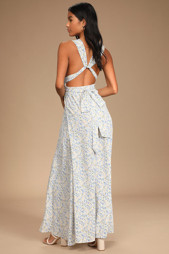 These are the Days Blue Floral Print Halter Maxi Dress 6