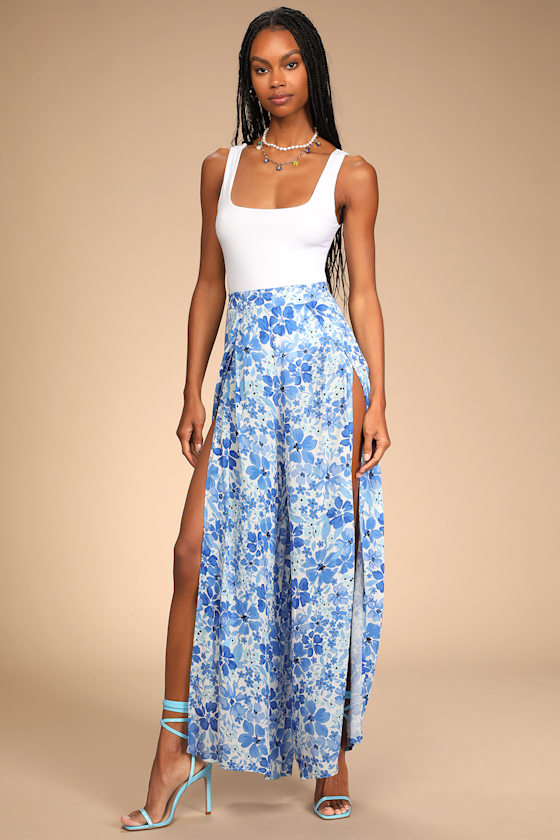 Living Breezy White Multi Floral Print Wide-Leg Pants 6