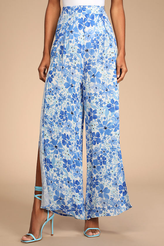 Living Breezy White Multi Floral Print Wide-Leg Pants 5