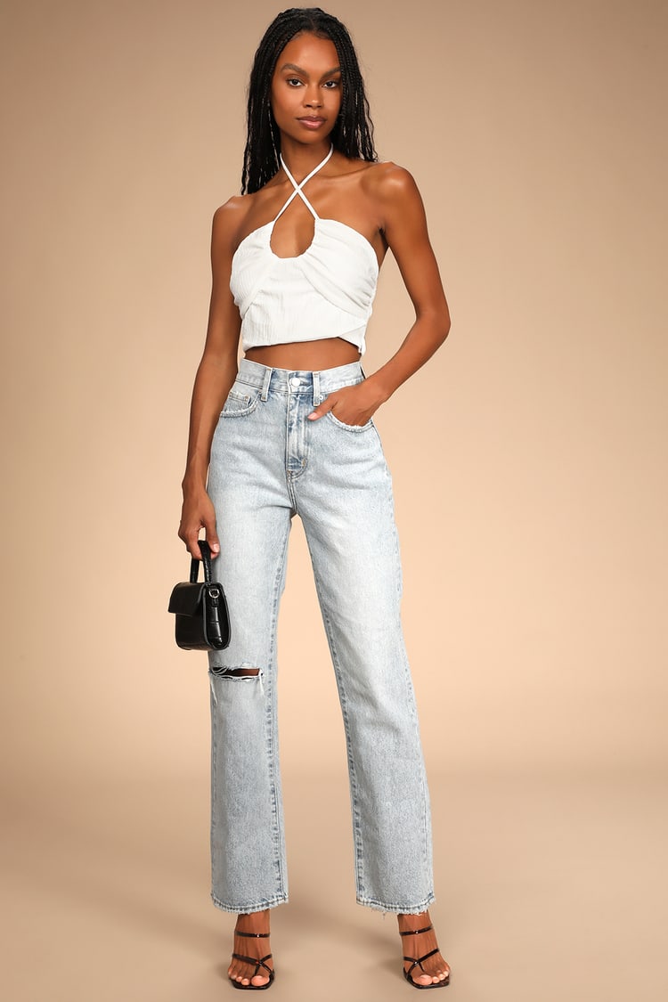 Follow the Breeze White Halter Crop Top