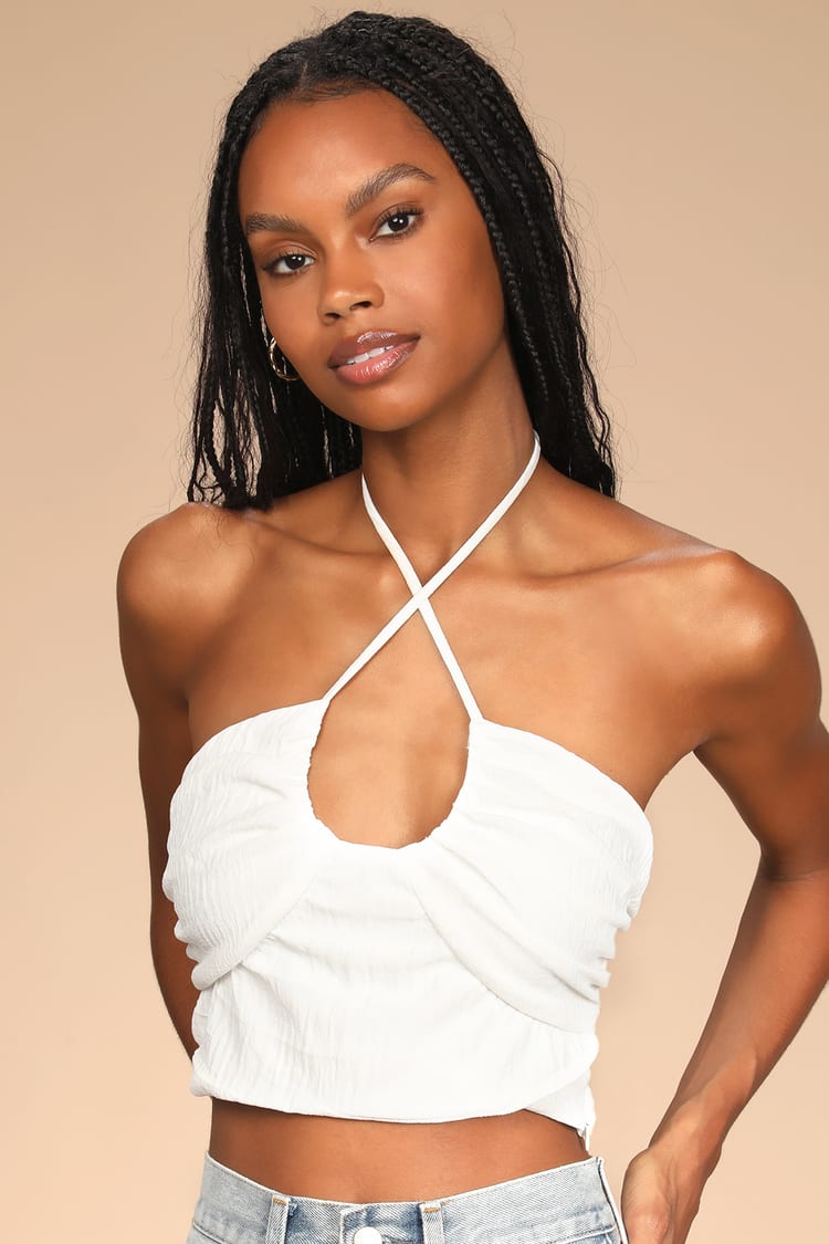 Såkaldte Pelmel Vær tilfreds White Crop Top - Halter Top - Cropped Tank Top - Women's Tops - Lulus