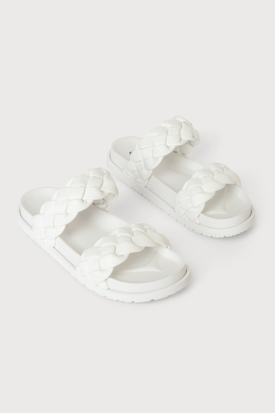 Eloise White Quilted Slide Sandals 3