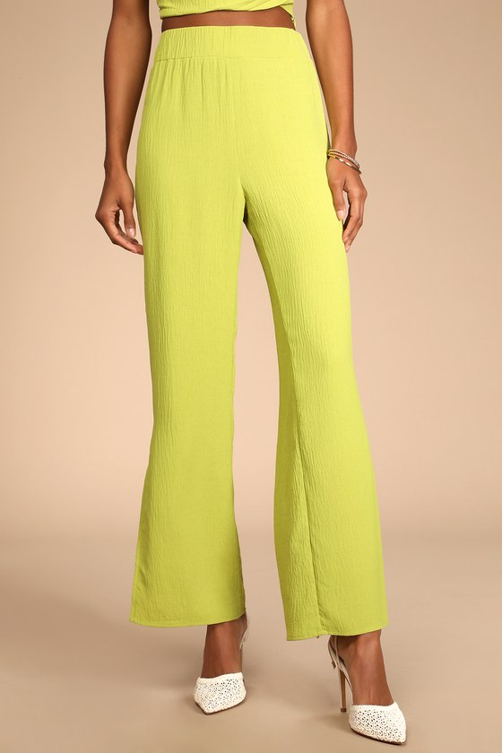 Follow the Breeze Lime Green High Waisted Wide Leg Pants