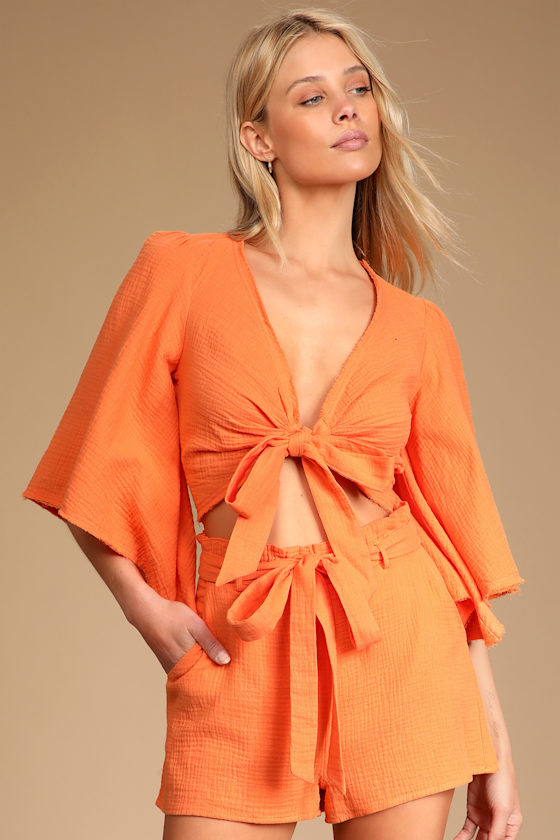 Friendship Bright Orange Paperbag Waist Shorts 5