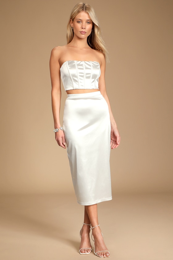 White Midi Dress - Two-Piece Dress - Satin Dress - Midi Dress - Lulus