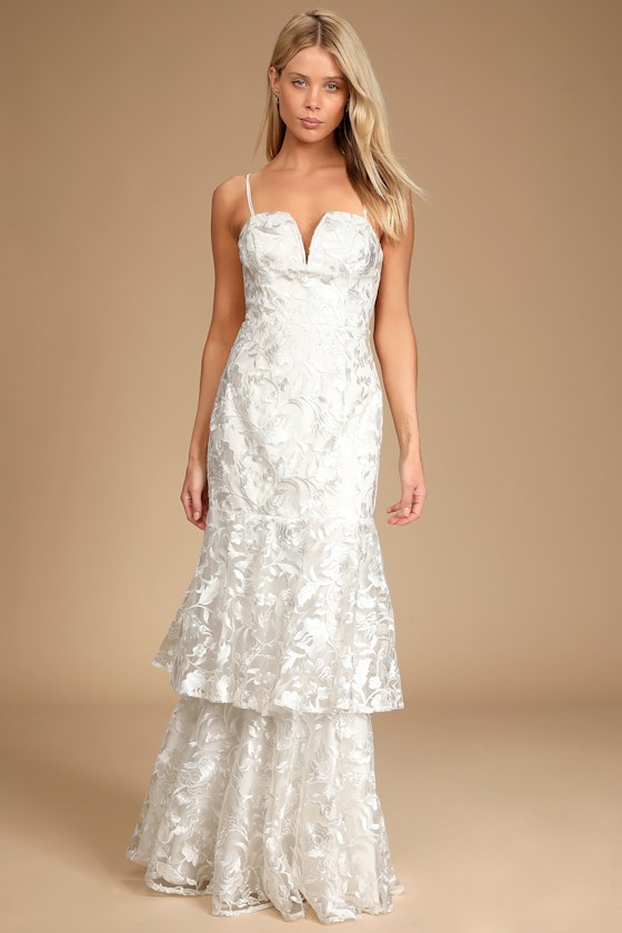Elegant Ways White Floral Embroidered Tiered Maxi Dress 4