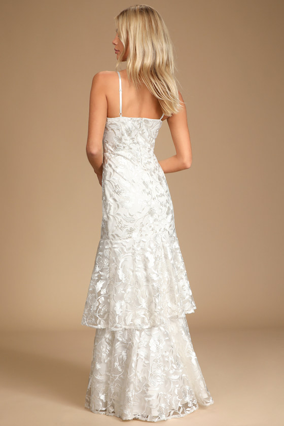 Elegant Ways White Floral Embroidered Tiered Maxi Dress 3